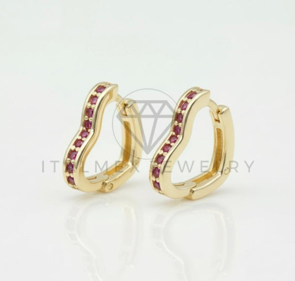 Arete de Lujo - 106721 - Huggie Corazón CZ Rosa - Oro Laminado 18K