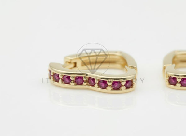 Arete de Lujo - 106721 - Huggie Corazón CZ Rosa - Oro Laminado 18K