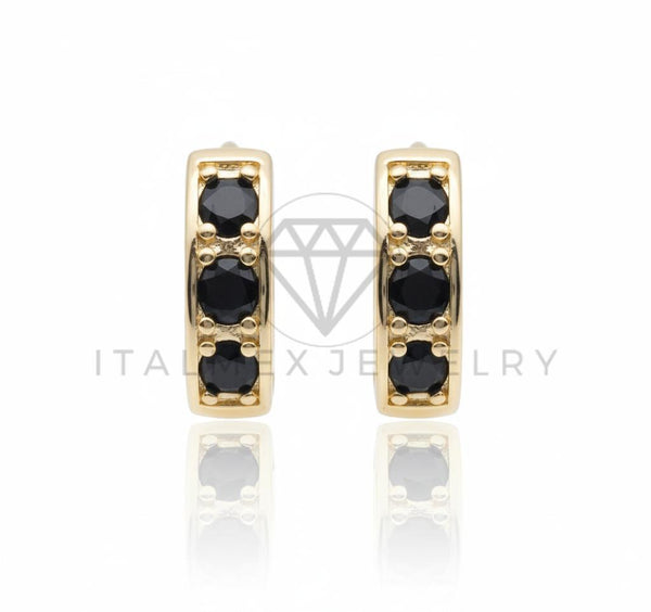 Arete de Lujo - 106723 - Huggie CZ Negra - Oro Laminado 18K