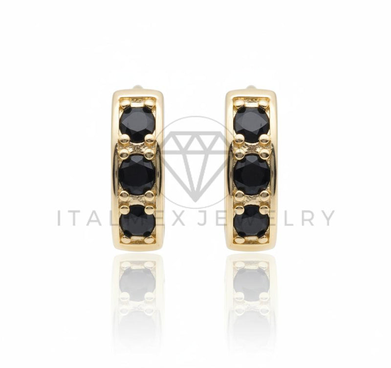 Arete de Lujo - 106723 - Huggie CZ Negra - Oro Laminado 18K