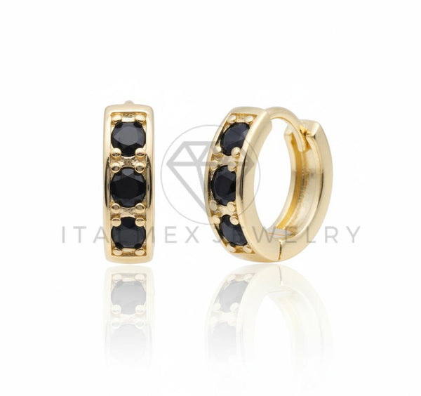 Arete de Lujo - 106723 - Huggie CZ Negra - Oro Laminado 18K