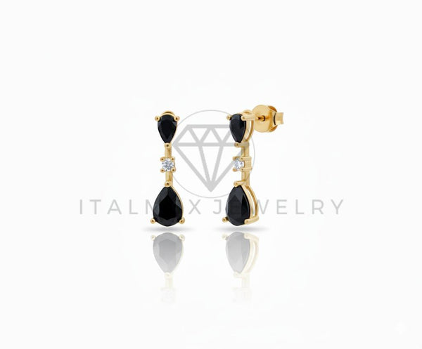 Arete de Lujo - 106724 - Arete CZ Negra y Clara - Oro Laminado 18K
