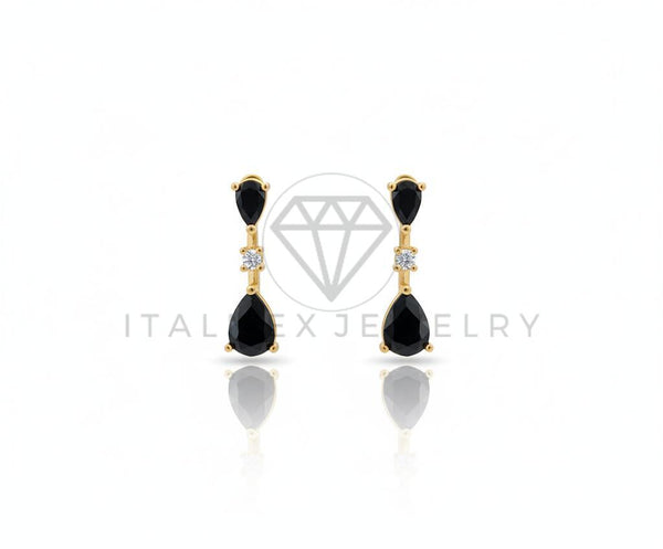 Arete de Lujo - 106724 - Arete CZ Negra y Clara - Oro Laminado 18K