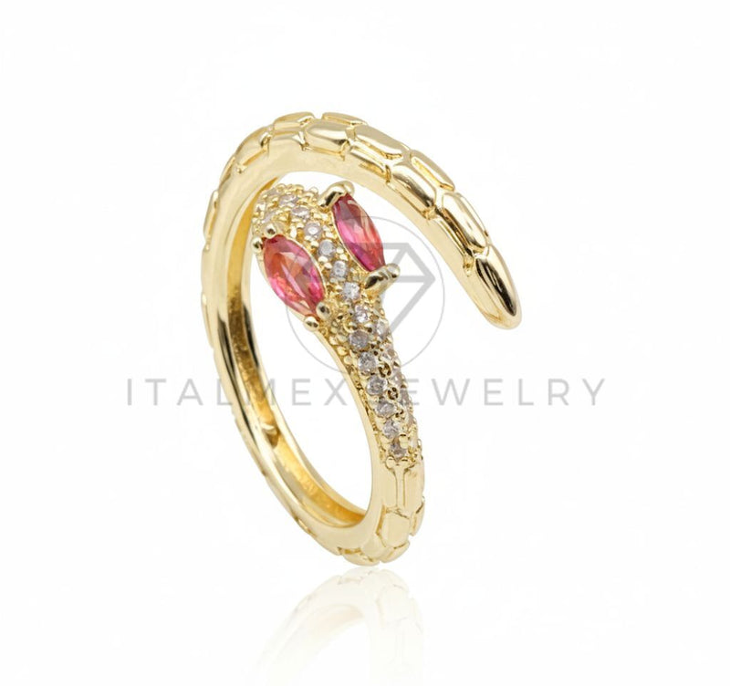 Anillo de Lujo - 106560 - Anillo Ajustable Serpiente CZ Clara y Rosa - Oro Laminado 18K