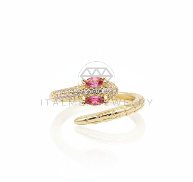 Anillo de Lujo - 106560 - Anillo Ajustable Serpiente CZ Clara y Rosa - Oro Laminado 18K
