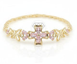 Pulsera de Lujo - 106562 - Pulsera Flor y Mariposas CZ Rosa - Oro Laminado 18K
