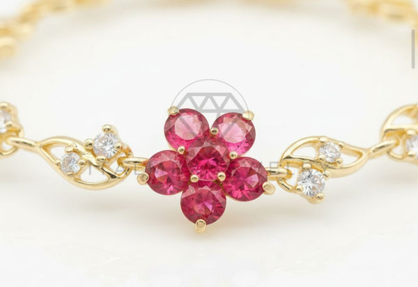 Pulsera de Lujo - 106563 - Pulsera Flor CZ Rosa y Clara - Oro Laminado 18K