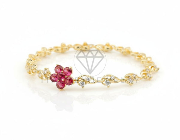 Pulsera de Lujo - 106563 - Pulsera Flor CZ Rosa y Clara - Oro Laminado 18K