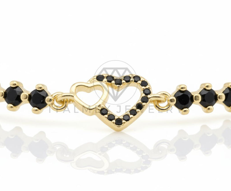 Pulsera de Lujo - 106565 - Pulsera Corazones CZ Negra - Oro Laminado 18K