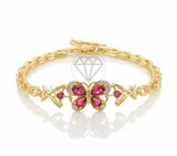 Pulsera de Lujo - 106566 - Pulsera Mariposa CZ Rosa y Clara - Oro Laminado 18K