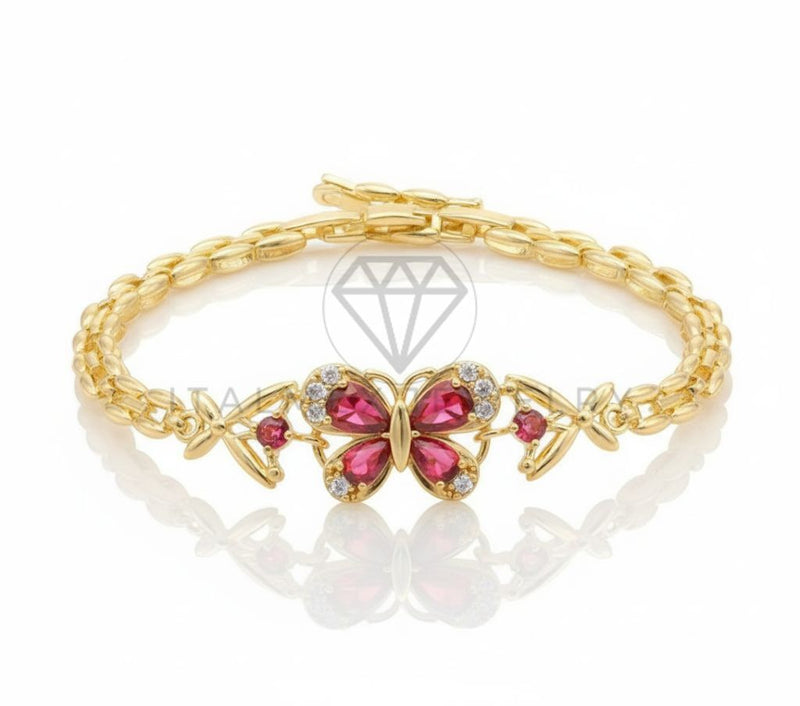Pulsera de Lujo - 106566 - Pulsera Mariposa CZ Rosa y Clara - Oro Laminado 18K