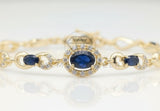 Pulsera de Lujo - 106567 - Pulsera Ovalada CZ Azul y Clara - Oro Laminado 18K