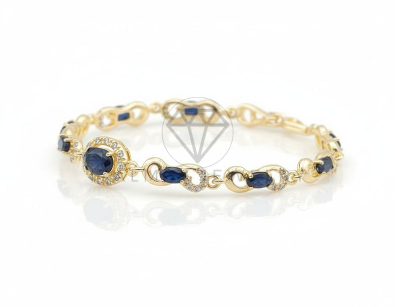 Pulsera de Lujo - 106567 - Pulsera Ovalada CZ Azul y Clara - Oro Laminado 18K