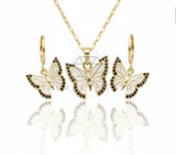 Juego de Lujo - 106574 - Juego Mariposas Blancas CZ Negra - Oro Laminado 18K