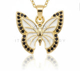 Juego de Lujo - 106574 - Juego Mariposas Blancas CZ Negra - Oro Laminado 18K