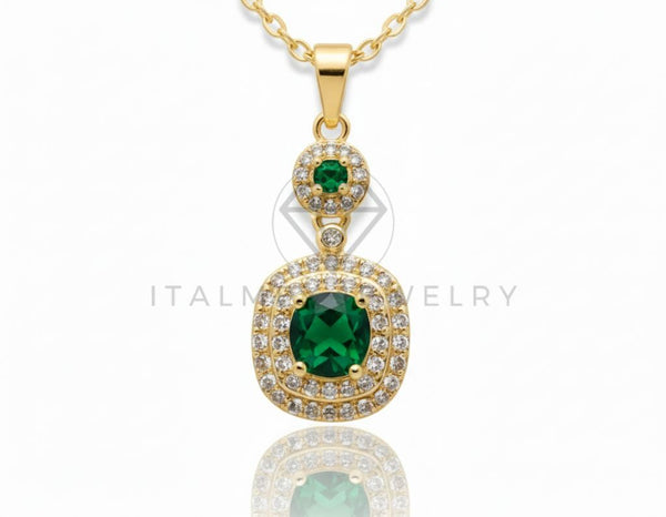Juego de Lujo - 106575 - Juego CZ Verde y Clara - Oro Laminado 18K