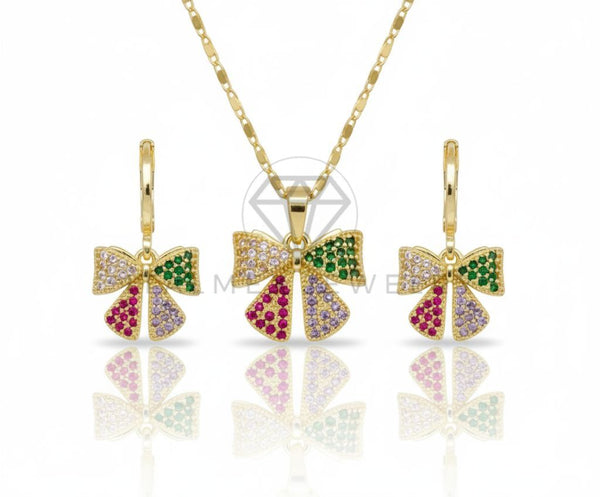 Juego de Lujo - 106577 - Juego Moño CZ Colores - Oro Laminado 18K