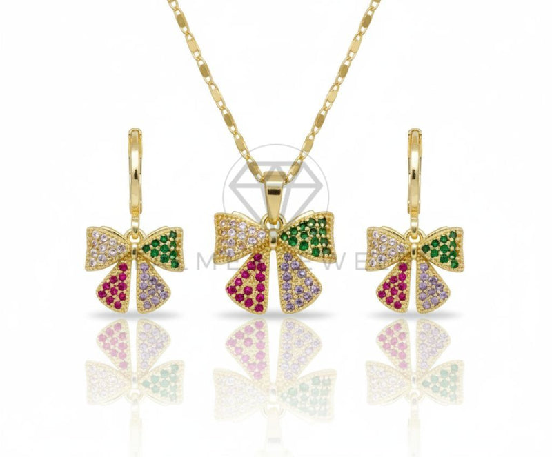 Juego de Lujo - 106577 - Juego Moño CZ Colores - Oro Laminado 18K