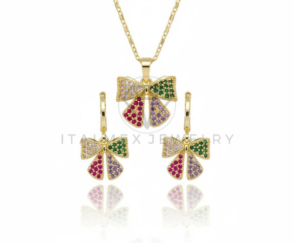 Juego de Lujo - 106577 - Juego Moño CZ Colores - Oro Laminado 18K
