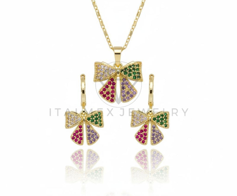 Juego de Lujo - 106577 - Juego Moño CZ Colores - Oro Laminado 18K