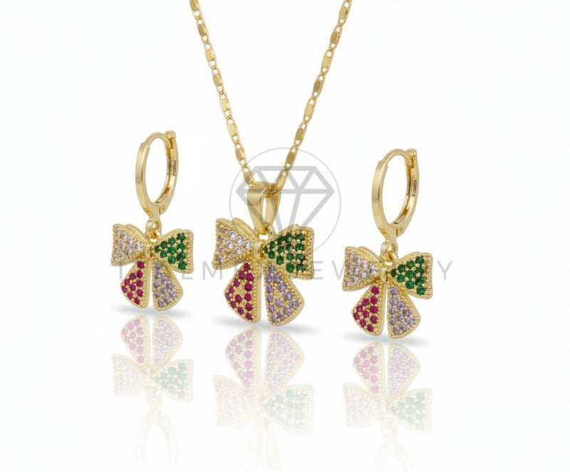 Juego de Lujo - 106577 - Juego Moño CZ Colores - Oro Laminado 18K