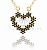 Juego de Lujo - 106579 - Juego Corazon CZ Negra - Oro Laminado 18K