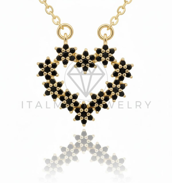 Juego de Lujo - 106579 - Juego Corazon CZ Negra - Oro Laminado 18K