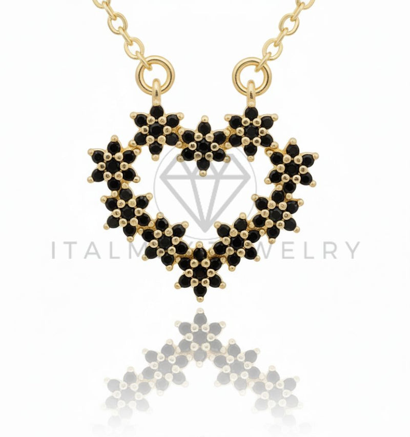 Juego de Lujo - 106579 - Juego Corazon CZ Negra - Oro Laminado 18K