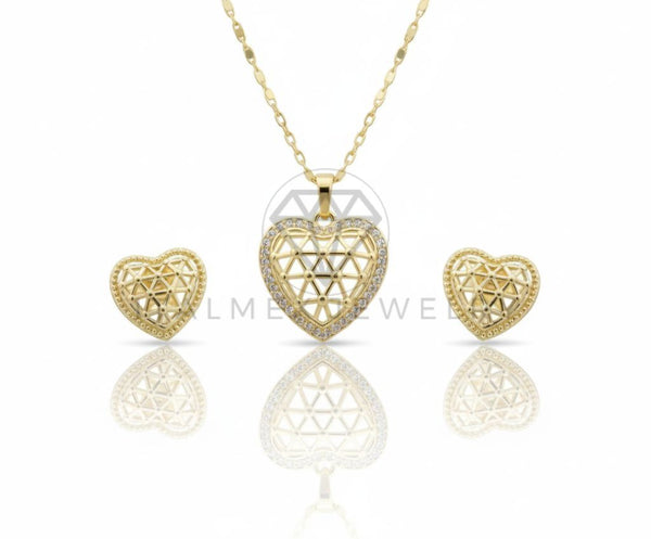 Juego de Lujo - 106580 - Juego Corazon CZ Clara - Oro Laminado 18K