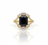 Anillo de Lujo - 106583 - Anillo Ajustable Piedra Negra CZ Clara - Oro Laminado 18K