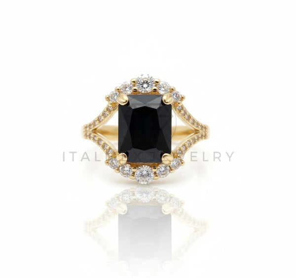 Anillo de Lujo - 106583 - Anillo Ajustable Piedra Negra CZ Clara - Oro Laminado 18K