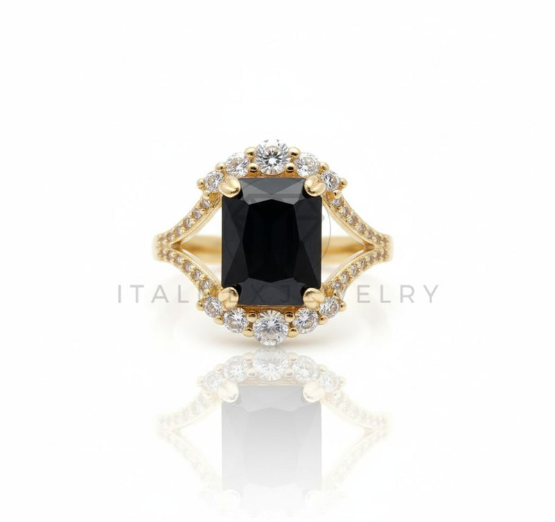 Anillo de Lujo - 106583 - Anillo Ajustable Piedra Negra CZ Clara - Oro Laminado 18K