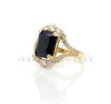 Anillo de Lujo - 106583 - Anillo Ajustable Piedra Negra CZ Clara - Oro Laminado 18K