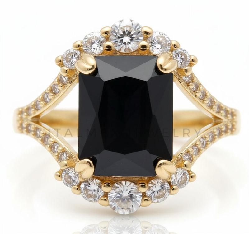 Anillo de Lujo - 106583 - Anillo Ajustable Piedra Negra CZ Clara - Oro Laminado 18K