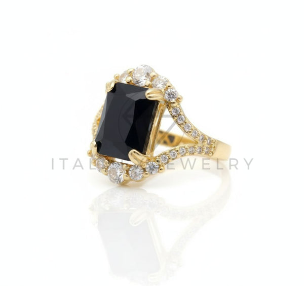 Anillo de Lujo - 106583 - Anillo Ajustable Piedra Negra CZ Clara - Oro Laminado 18K