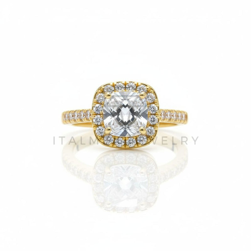 Anillo de Lujo - 106585 - Anillo Ajustable CZ Cuadrada Clara - Oro Laminado 18K