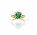 Anillo de Lujo - 106586 - Anillo Ajustable CZ Cuadrara Verde y Clara - Oro Laminado 18K