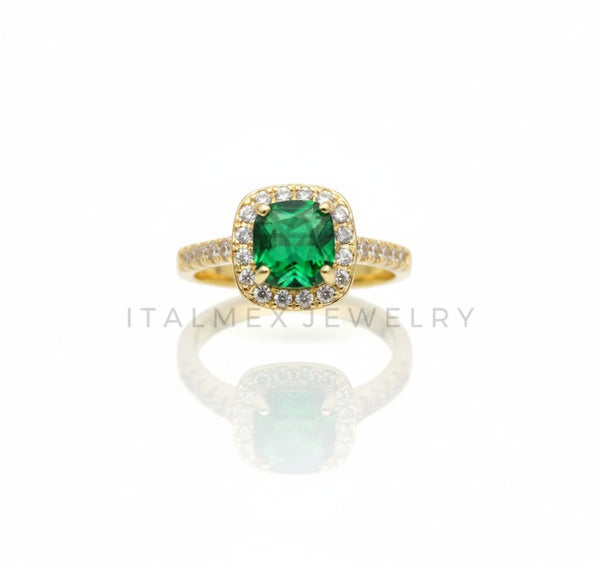 Anillo de Lujo - 106586 - Anillo Ajustable CZ Cuadrara Verde y Clara - Oro Laminado 18K
