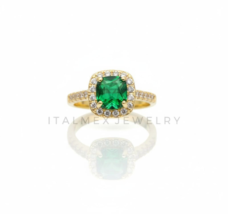 Anillo de Lujo - 106586 - Anillo Ajustable CZ Cuadrara Verde y Clara - Oro Laminado 18K