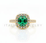 Anillo de Lujo - 106586 - Anillo Ajustable CZ Cuadrara Verde y Clara - Oro Laminado 18K