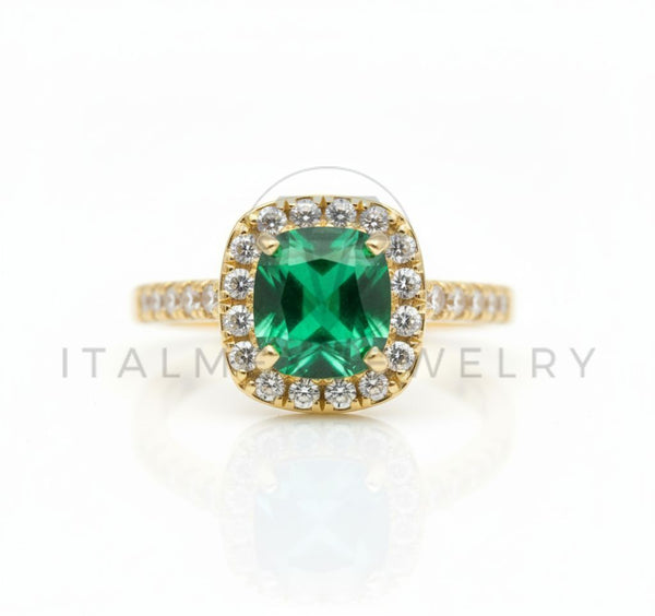 Anillo de Lujo - 106586 - Anillo Ajustable CZ Cuadrara Verde y Clara - Oro Laminado 18K