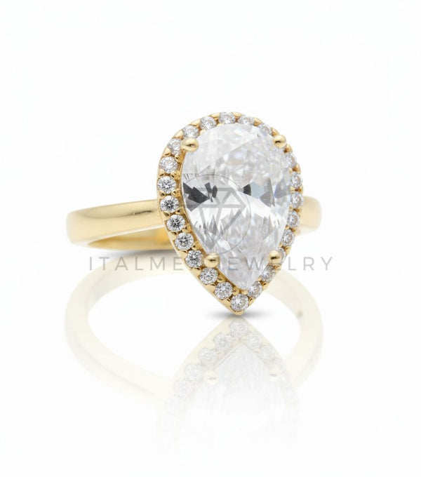Anillo de Lujo - 106588 - Anillo Ajustable de Gota CZ Clara - Oro Laminado 18K