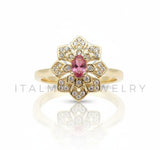 Anillo de Lujo - 106589 - Anillo Ajustable Flor CZ Clara y Rosa - Oro Laminado 18K