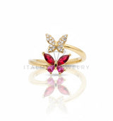 Anillo de Lujo - 106591 - Anillo Ajustable Mariposa CZ Rosa - Oro Laminado 18K