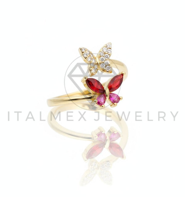 Anillo de Lujo - 106591 - Anillo Ajustable Mariposa CZ Rosa - Oro Laminado 18K