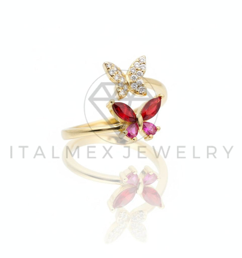 Anillo de Lujo - 106591 - Anillo Ajustable Mariposa CZ Rosa - Oro Laminado 18K