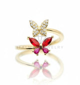 Anillo de Lujo - 106591 - Anillo Ajustable Mariposa CZ Rosa - Oro Laminado 18K