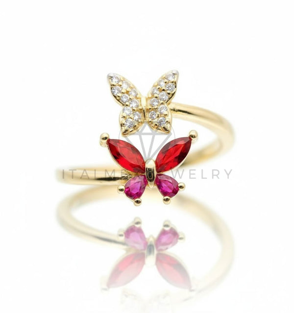 Anillo de Lujo - 106591 - Anillo Ajustable Mariposa CZ Rosa - Oro Laminado 18K