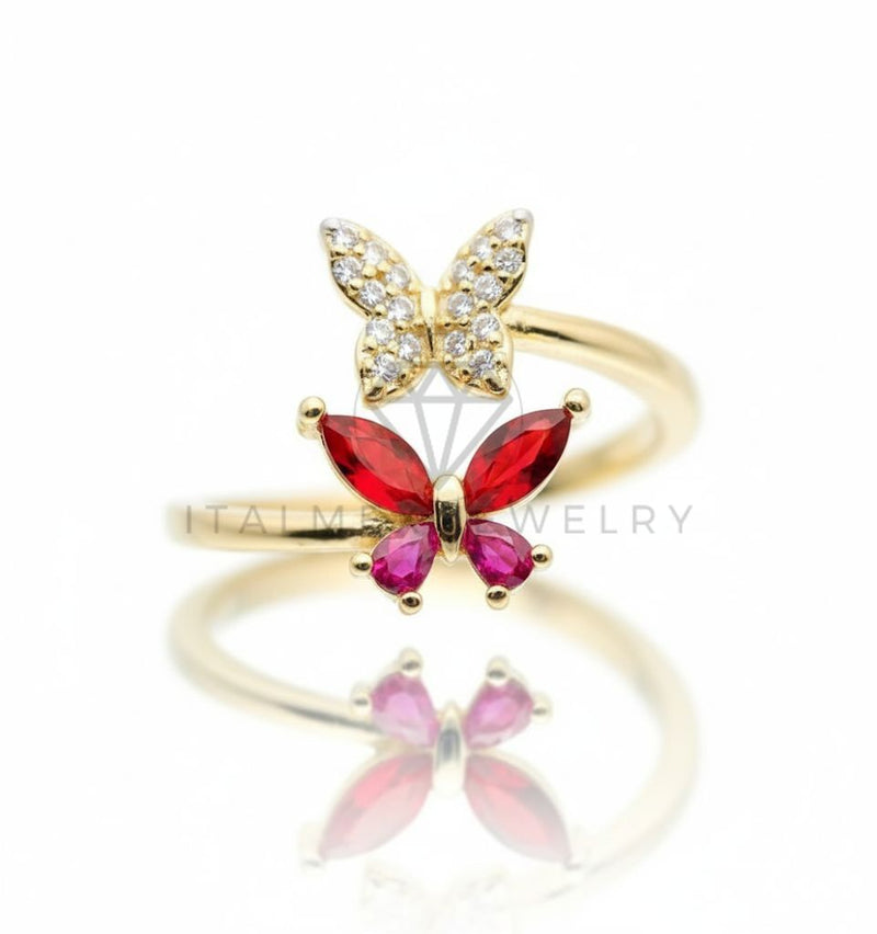 Anillo de Lujo - 106591 - Anillo Ajustable Mariposa CZ Rosa - Oro Laminado 18K