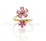 Anillo de Lujo - 106592 - Anillo Ajustable Flor CZ Rosa - Oro Laminado 18K